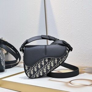 Dior Black Leather & Monogram Oblique Saddle Crossbody